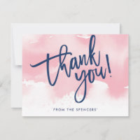 THANK YOU NOTE hand lettered pale pink watercolor