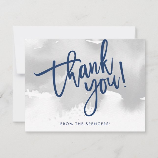 THANK YOU NOTE handlettered silver grey watercolor Invitation (Front)