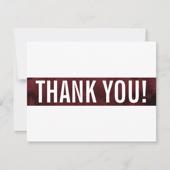 THANK YOU NOTE modern bold block maroon red gold Card (Front)