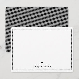 THANK YOU NOTE modern check heart black white Card