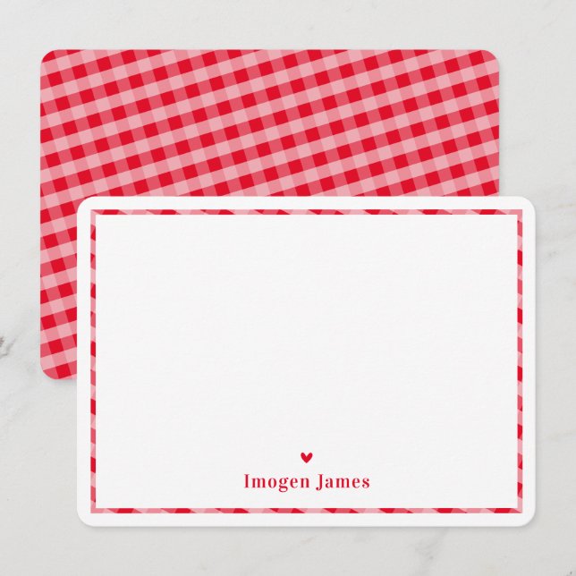 THANK YOU NOTE modern cute check heart bold red Card (Front/Back)