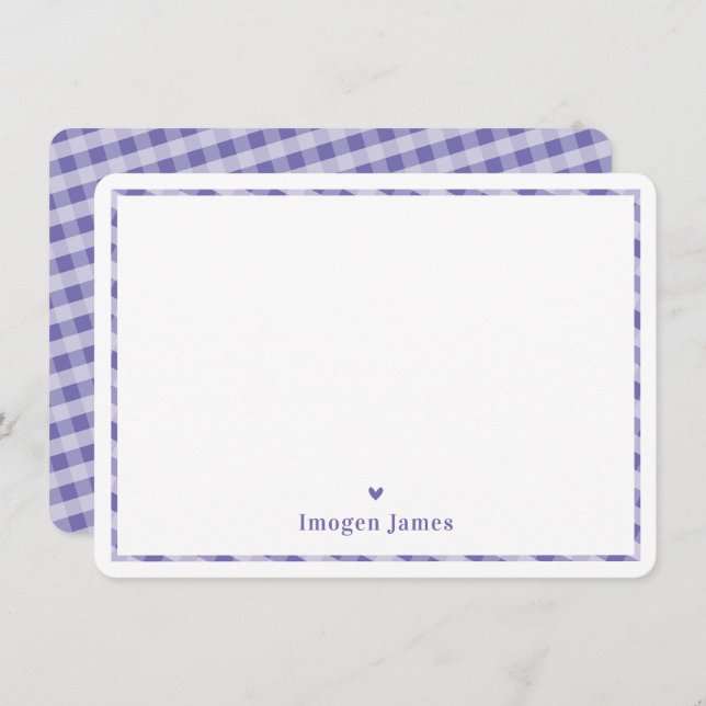 THANK YOU NOTE modern cute check heart purple (Front/Back)