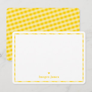 THANK YOU NOTE modern cute check heart yellow Card