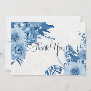 Thank You Note Navy Blue n White Floral Watercolor Card
