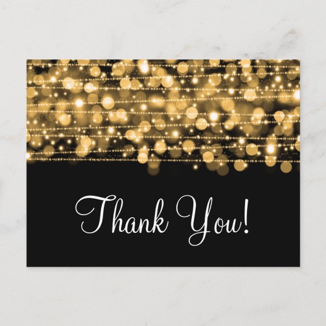 Thank You Note Party Sparkles Gold Postcard (Front)
