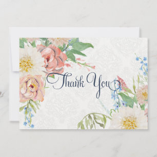 Thank You Note Pastel Pink Boho Floral n Foliage Card
