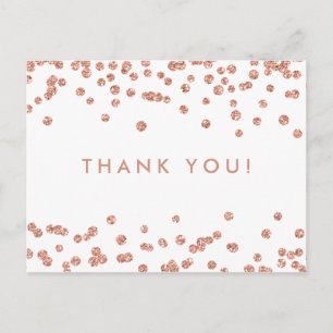 Thank You Note Rose Gold Glitter Confetti White Postcard