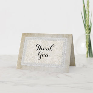 Thank You Note Rustic Lace w Aged Vintage Linen