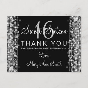 Thank You Note Sweet 16 Party Sparkles Silver Postcard