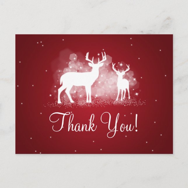 Thank You Note Winter Deer Sparkle Red Postcard (Front)