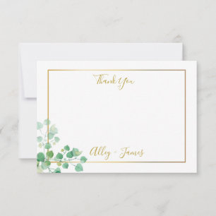Thank you note with ivy foliage and gold border