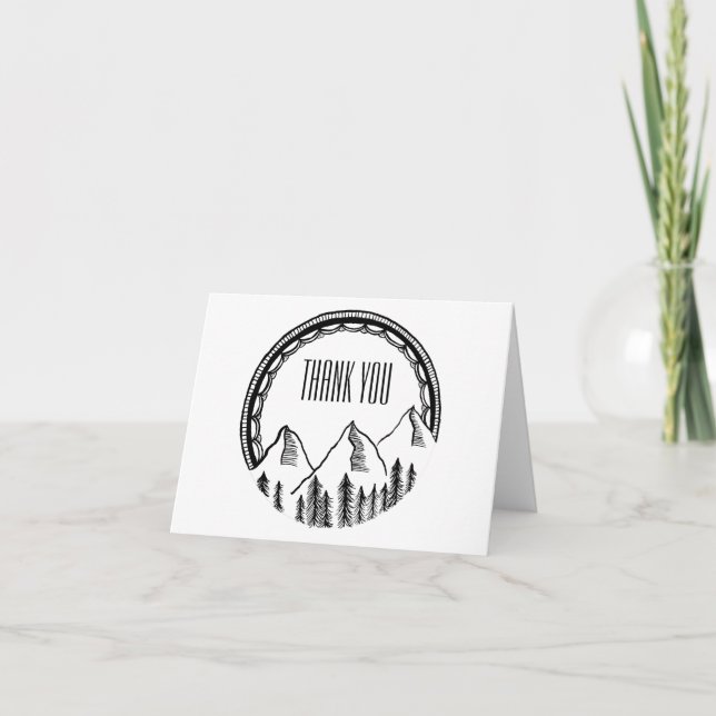 Thank you note with mountains and border card (Front)