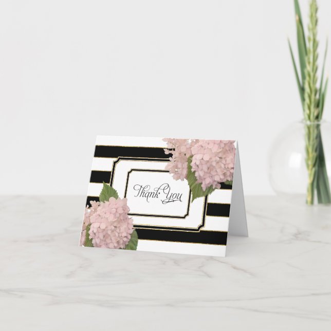 Thank You Notes Hydrangeas Floral Art Deco Striped (Front)