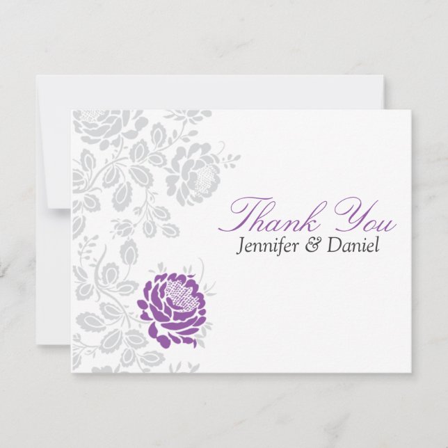 Thank You Notes Lavender and Grey Damask Invitation (Front)