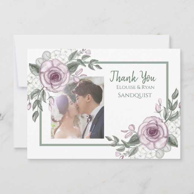 Thank You Notes | Mauve Roses Floral Photo (Front)