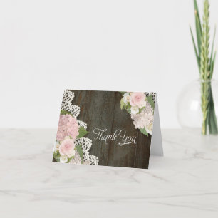 Thank You Notes Pink Hydrangeas Floral Dark Wooden