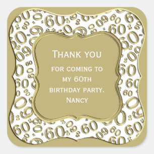 Thank you: Number 60 Pattern Gold/White - Bracket Square Sticker