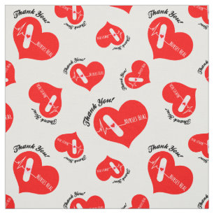 Thank You Nurse Appreciation Heart Pattern Fabric