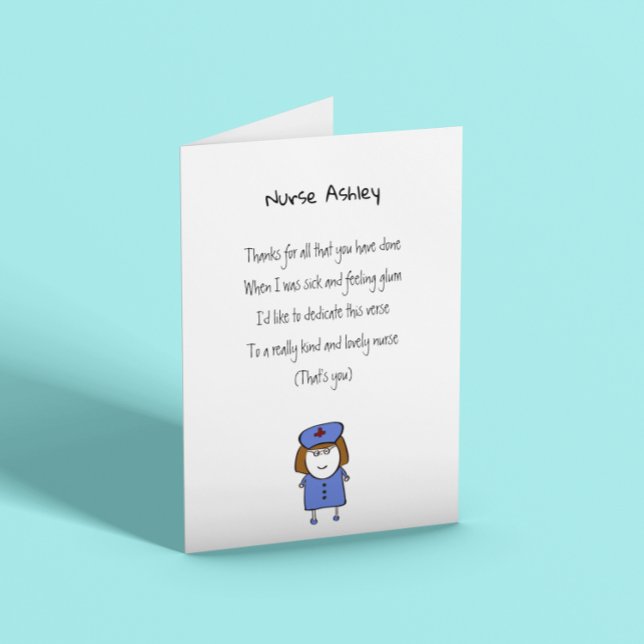 Thank You Nurse Cute Poem Customisable Thankyou Card (Creator Uploaded)