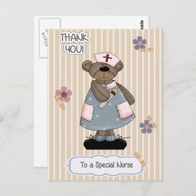 Thank You Nurse. Cute Teddy Bear Nurse Postcard (Front/Back)