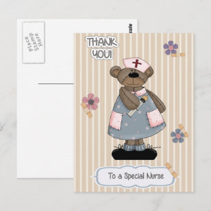 Thank You Nurse. Cute Teddy Bear Nurse Postcard