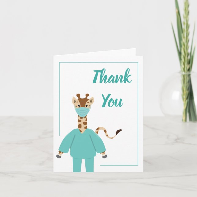 Thank You Nurse Doctor Giraffe Cartoon Animal Card (Front)
