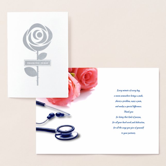 Thank You, Nurse.  Roses and Stethoscope Foil Card (Display)