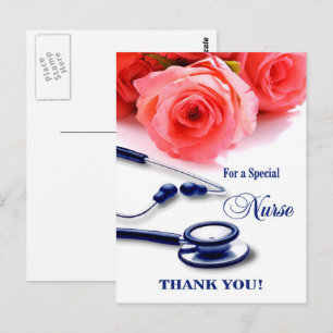 Thank You Nurse.  Roses and Stethoscope Postcard