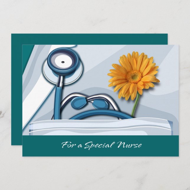 Thank You Nurse. Stethoscope and Daisy Card (Front/Back)