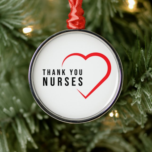 Thank You Nurses | Heart Red Metal Ornament (Tree)