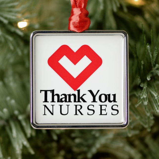 Thank You Nurses | Red Heart Metal Ornament (Tree)