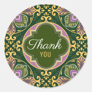Thank you Olive and lavender Azulejos Classic Round Sticker