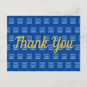 Thank You on Blue Your Logo Pattern Template Postcard
