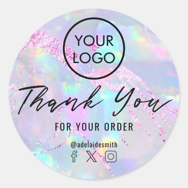 thank you on opal  purple foil  classic round sticker (Front)