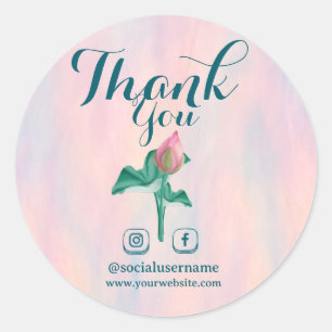 Thank you Opalescent Lotus Typography Classic Round Sticker