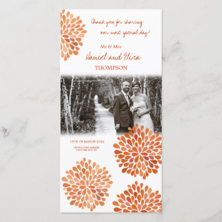 Thank You Orange Autumn Fall Blooms Wedding Photo Card