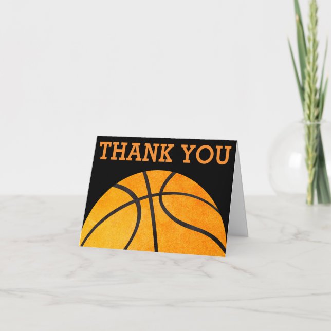 Thank You Orange Basketball Sports Kids Orange Card (Front)