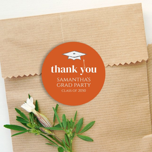 Thank You Orange Custom Graduation  Classic Round Sticker (Creator Uploaded)