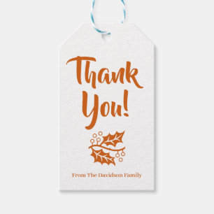 Thank You orange fall leaves name Thanksgiving  Gift Tags