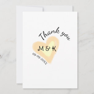 THANK YOU ORANGE HEART NAME LETTER DATE WEDDING INVITATION