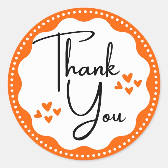 Thank You Orange Hearts Classic Round Sticker (Front)