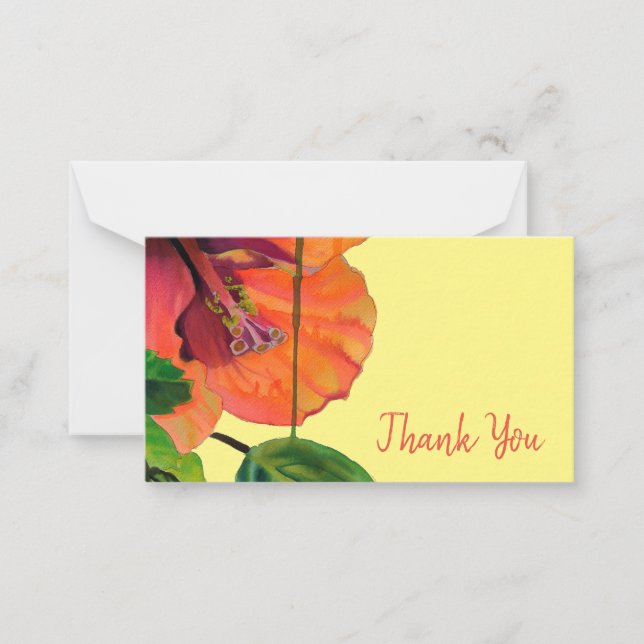 Thank You orange hibiscus flower art Card (Front)