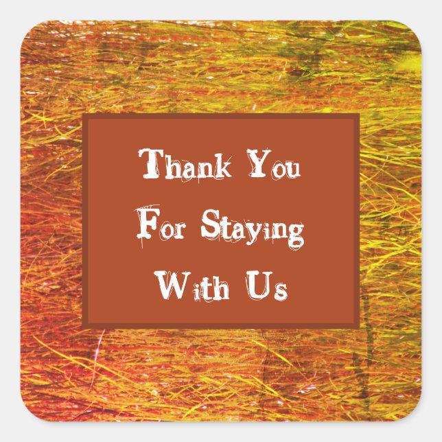 Thank You Orange Promo Vacation Guest Appreciation Square Sticker (Front)