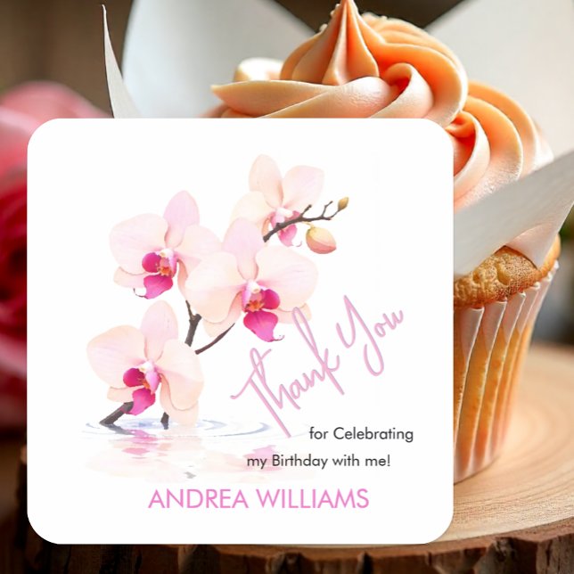 Thank You, Orchid Flower Blossoms 60th Birthday Square Sticker (Creator Uploaded)
