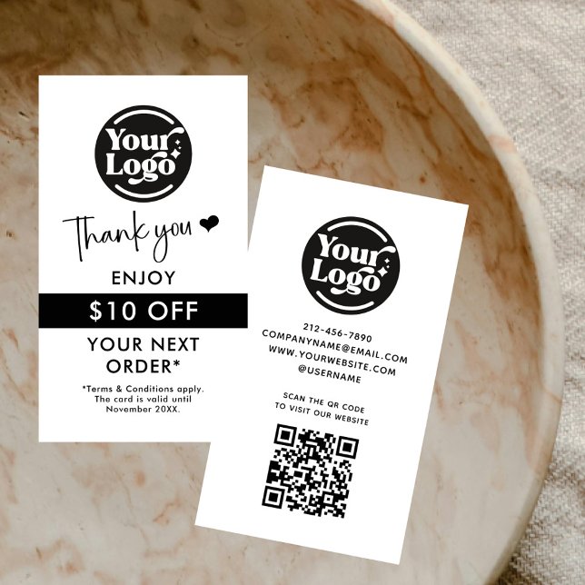 Thank You Order Business Logo QR Code White Retail Discount Card (Creator Uploaded)