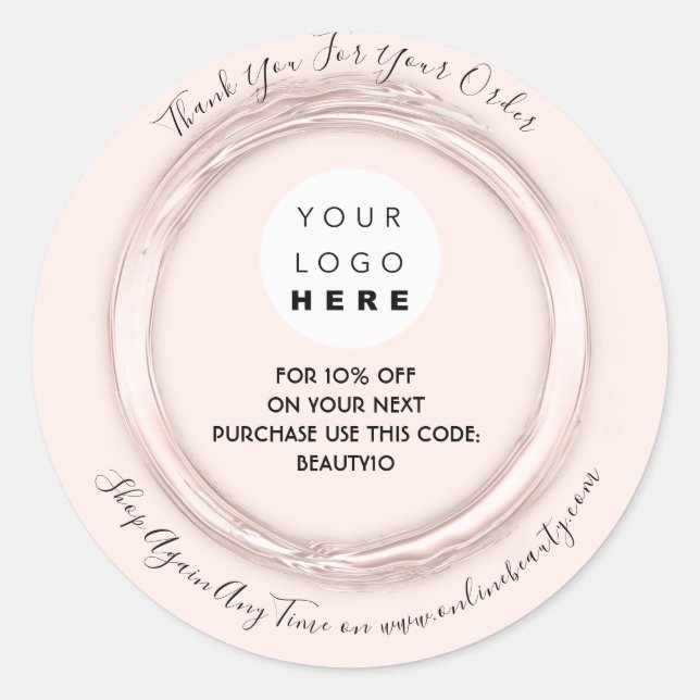 Thank You Order Custom Logo Name Discount Code Classic Round Sticker (Front)