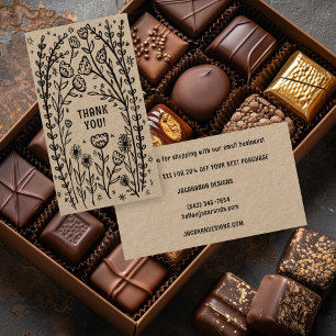 THANK YOU Order Discount Elegant Wildflower Kraft Business Card