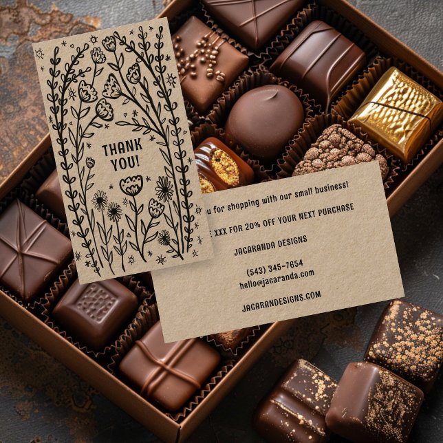 THANK YOU Order Discount Elegant Wildflower Kraft Business Card (THANK YOU for your Order Discount Code Elegant Wildflower Kraft Small Shopping Business Card
)