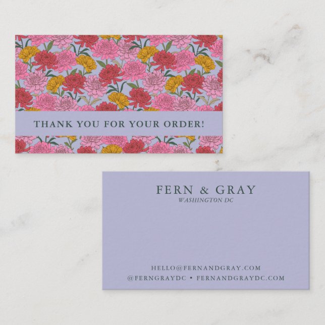 Thank You Order Insert Bold Floral Pattern Purple (Front/Back)