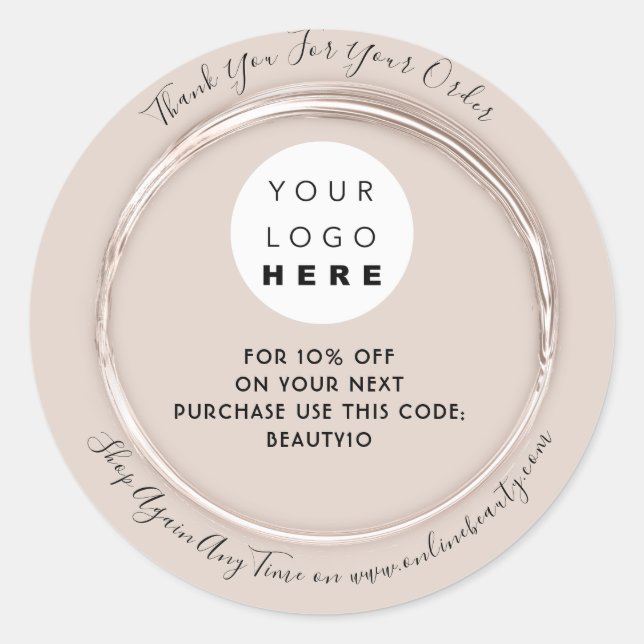 Thank You Order Logo Discount Code Blush Framed Classic Round Sticker (Front)